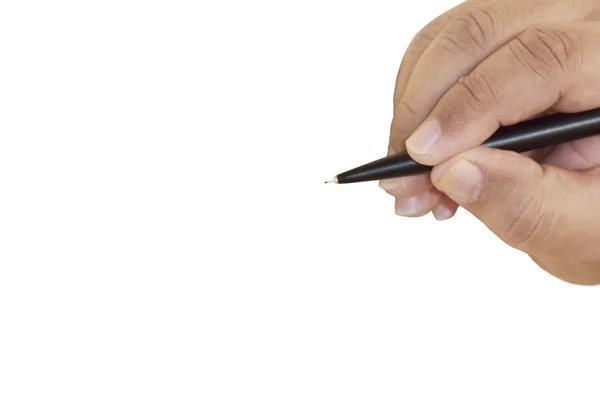 Menselijke hand met pen ondertekening geïsoleerd — Stockfoto