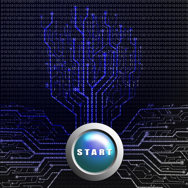 Startknopf auf Leiterplatte in Baumform, Technologiehintergrund — Stockfoto