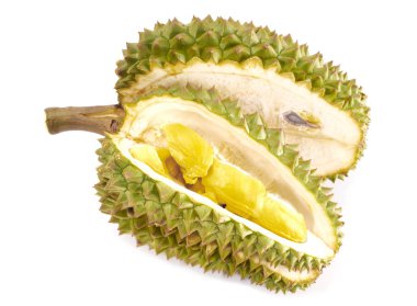 Beyaz arkaplanda taze durian izole