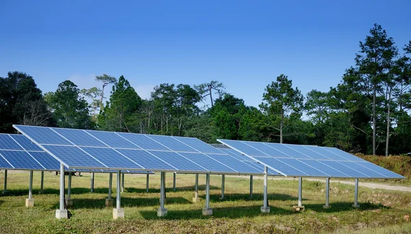 Célula solar en el bosque, concepto sostenible — Foto de Stock