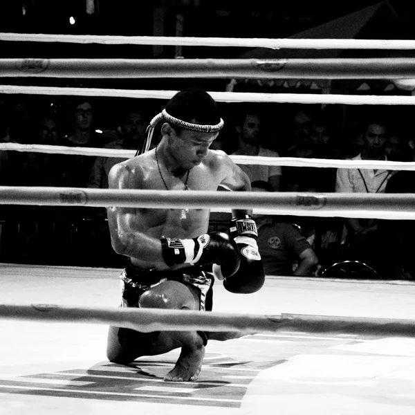 Lutador não identificado primeiro executa o respeito (Wai Khru Ram Muay) antes de lutar — Fotografia de Stock