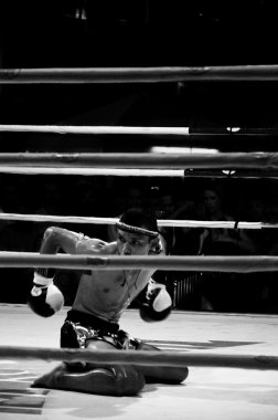 Tanımlanamayan avcı, ilk önce fighing saygı (WAI khru ram muay) gerçekleştirir