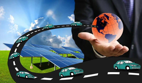 Solar car for save the earth concept — Stock Photo, Image