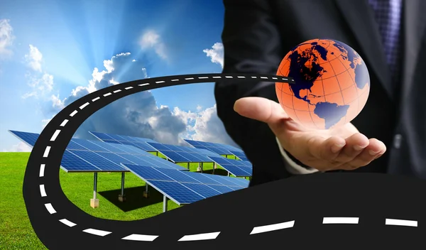 New road for sustainable energy concept, Solar energy — Stock Photo, Image