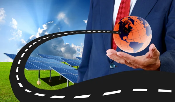 New road for sustainable energy concept, Solar energy — Stock Photo, Image