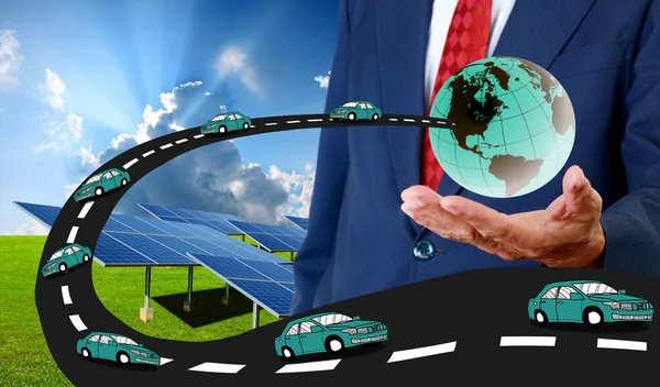 Solar car for save the earth concept — Stock Photo, Image