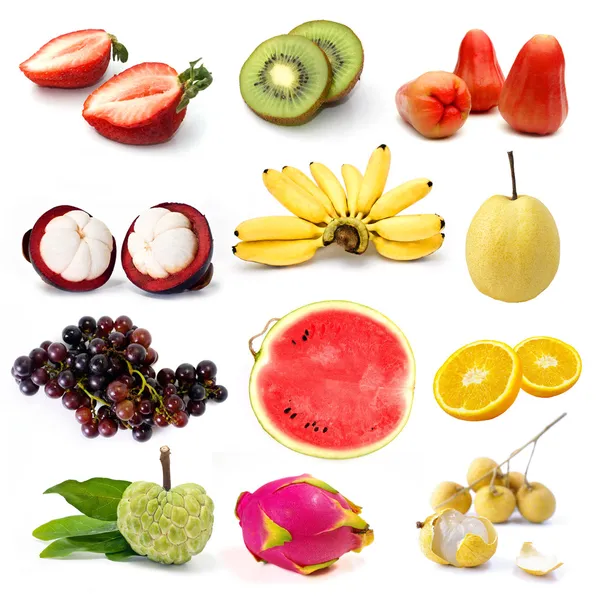 Conjunto de fruta orgánica, Fruta aislada —  Fotos de Stock