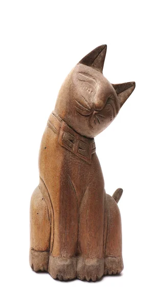 Dřevěná kočka socha izolované — Stock fotografie