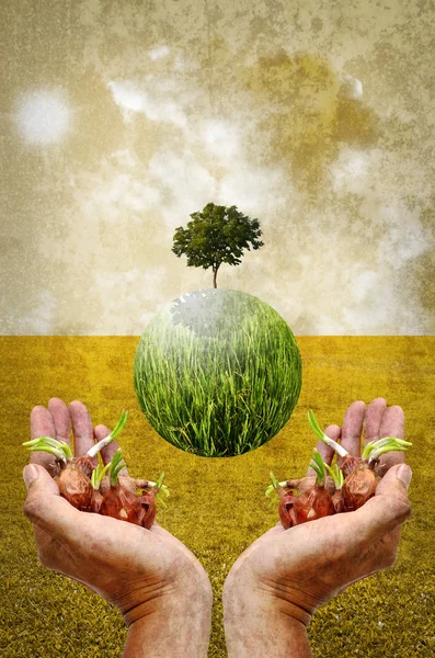 Help the earth by planting tree concept in vintage style — Stock Photo, Image