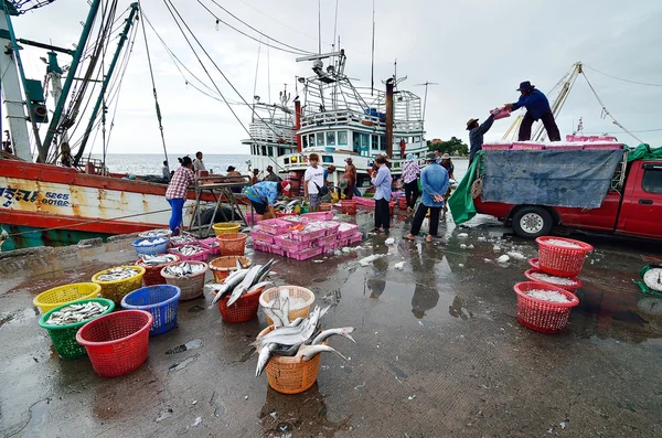 CHONBURI, THAILAND - AUGUST 17 : Unidentified people trading fish on August 17, 2013 in Sriracha, Chonburi, Thailand — Stock Photo, Image