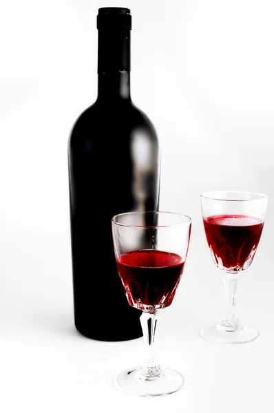 Natürmort izole şişe, bardak şarap ve şarap — Stok fotoğraf