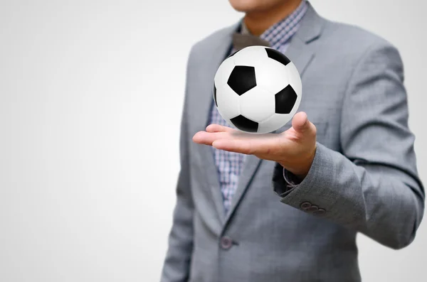 Fußball-Business-Konzept, Ball in der Hand — Stockfoto