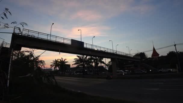 Chonburi Thailand Jan Timelapse Twilight Sky Night Sky Silhouette Overpass — Stockvideo