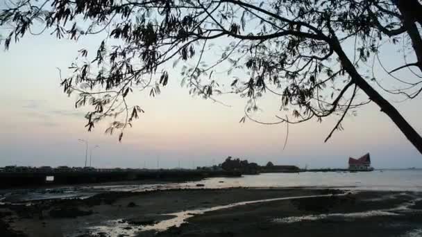 Time Lapse Day Night Sky Silhouette Bridge Island Tree Seaside — Stock Video