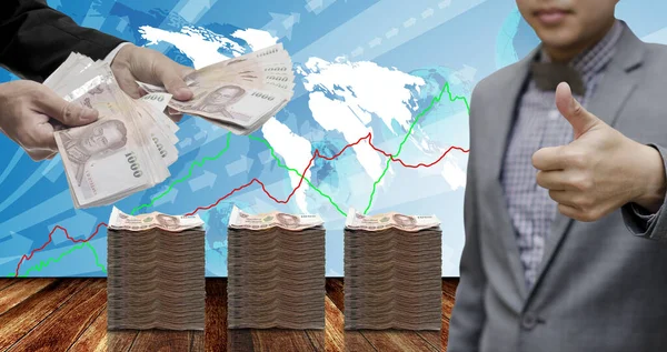 Baht Pengar Uppskattning Koncept Med Grafisk Bakgrund — Stockfoto