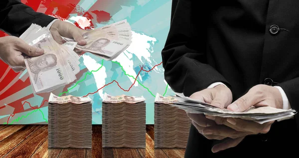 Baht Pengar Uppskattning Koncept Med Grafisk Bakgrund — Stockfoto
