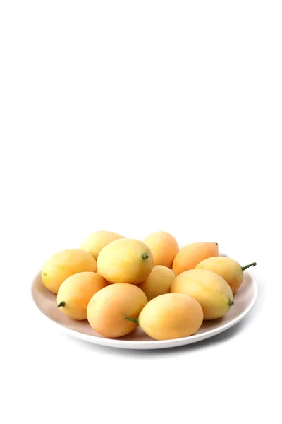 Plango Fruit Marian Plum White Dish Isolated White Background Cut — Stock Photo, Image