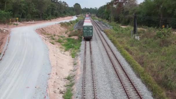 Чонбури Таиланд Feb Поезд Контейнером Высоким Углом Зрения Февраля 2022 — стоковое видео