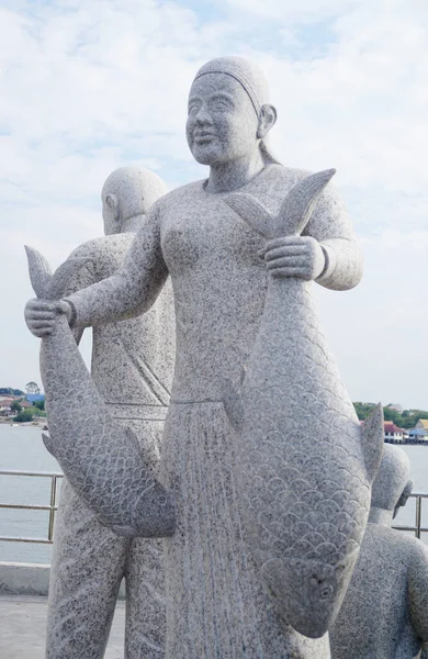 Bangsaen Thailand Feb Skulptur Fiskare Ang Sila Fiskmarknad Den Februari — Stockfoto
