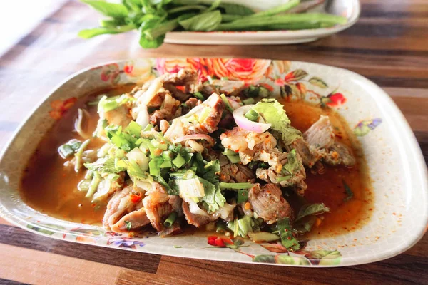 Salada Picante Picante Carne Picada Comida Picante Tailandesa — Fotografia de Stock