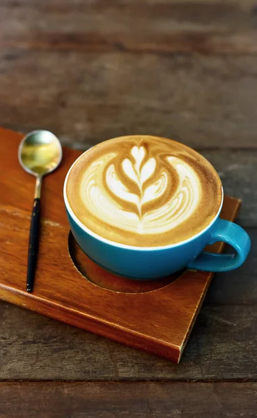 Latte Kaffee Auf Holztisch Coffee Time — Stockfoto