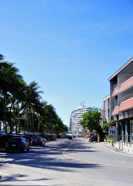 BANGSAEN, THAILAND - 19 FEB :  Road view beside beach at Bangsaen beach on 19 February 2022 in Bangsaen, Chonburi, Thailand
