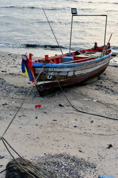 Chonburi Thailand March Fisherman Boat Moored Beach Low Tide Sea — Stock Photo, Image