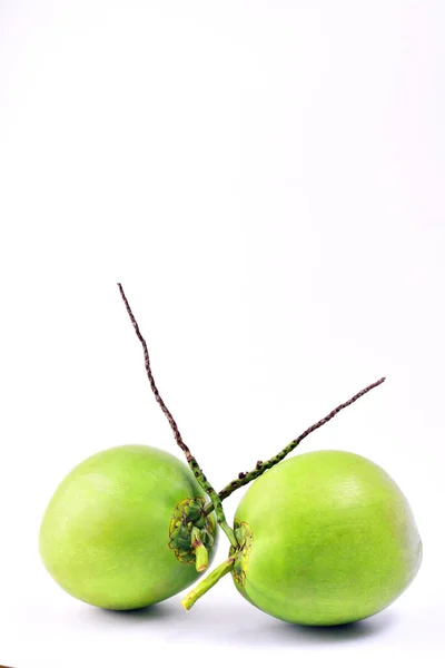 Groene Kokosnoot Fruit Geïsoleerd Witte Achtergrond — Stockfoto