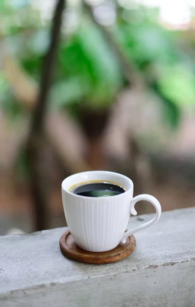 Hot Coffee Cup Railing Coffee Home — Stock Photo, Image