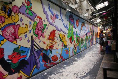 BANGKOK, THAILAND - 29 Temmuz 2019 'da Siam Meydanı, Bangkok, Tayland' da sokak sanat dekorasyonu