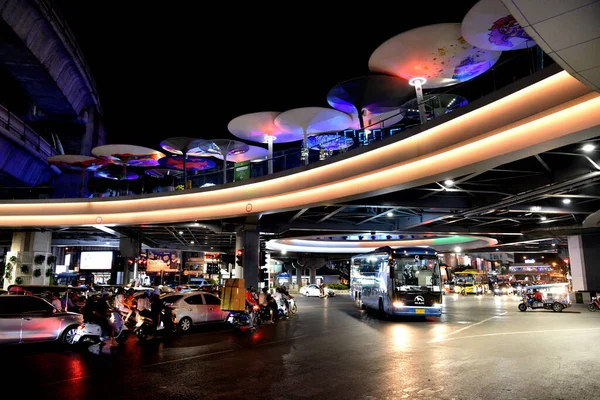 Bangkok Thailand Dezember 2019 Bus Mit Nachtverkehr Der Pathum Wan — Stockfoto