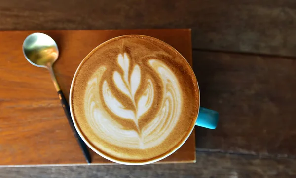 Latte Coffee Wooden Tray Top View — Stock Photo, Image