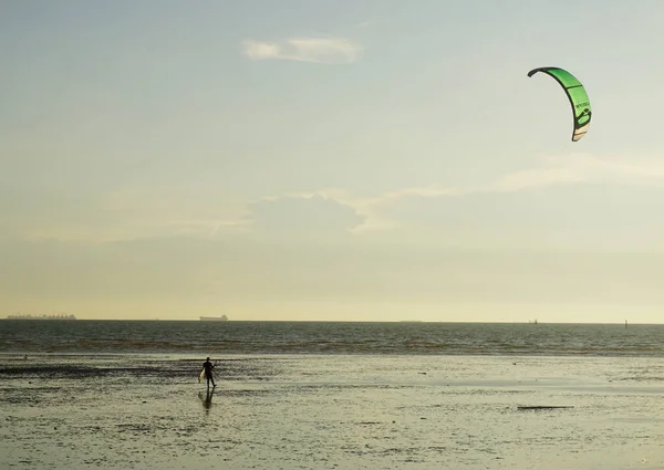 Chonburi Thailand Maart Kite Surfen Zee Met Zonsondergang Hemel Achtergrond — Stockfoto