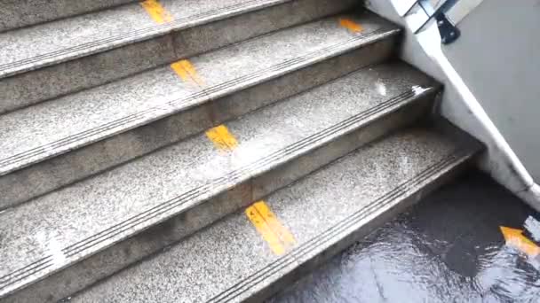 Rain Water Poured Stairs — Stock Video