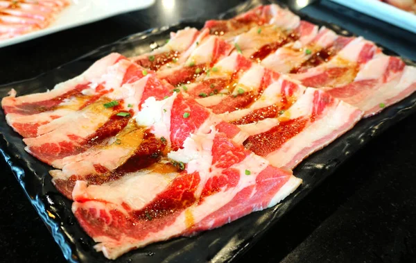 Raw Food Fresh Meat Black Tray Grill — Stockfoto