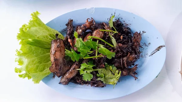 Stir Fry Squid Ink Thai Food — Stock Photo, Image