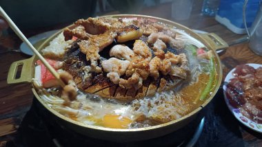 Grilled pork on hot pan, Buffet dinner