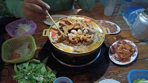 Grilled pork on hot pan, Buffet dinner