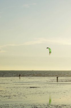 CHONBURI, THAILAND - 26 Mart 2022 'de Bangsaen sahilinde uçurtma sörfçüsü, Tayland