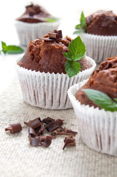 Choklad muffin med färsk mynta — Stockfoto