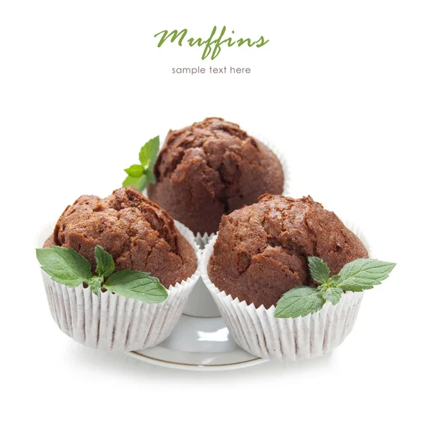 Choklad muffin med färsk mynta — Stockfoto