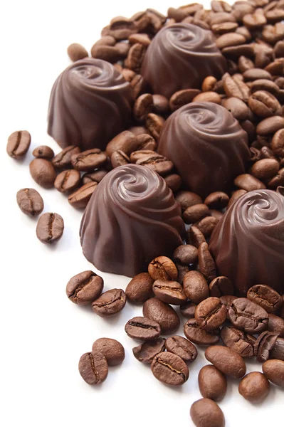 Chocolate candy with coffee beans — Stock Photo, Image