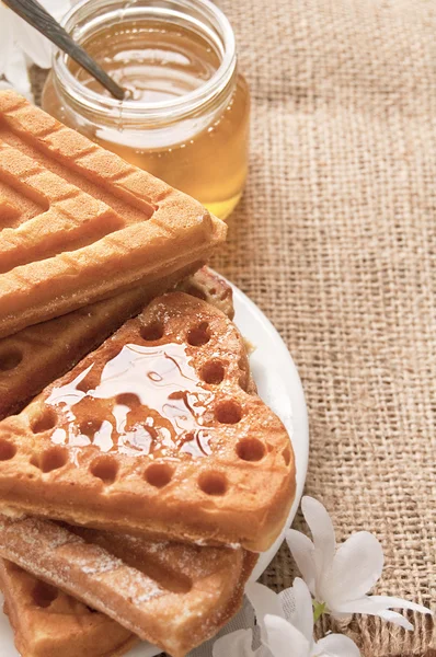 Morning breakfast with waffles — Stock Photo, Image