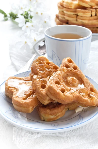 Morning breakfast with waffles — Stock Photo, Image