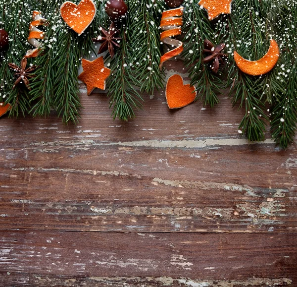 Diseño de la frontera de Navidad en el fondo de madera —  Fotos de Stock