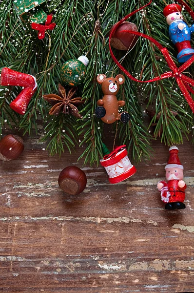 Christmas border design on the wooden background — Stock Photo, Image