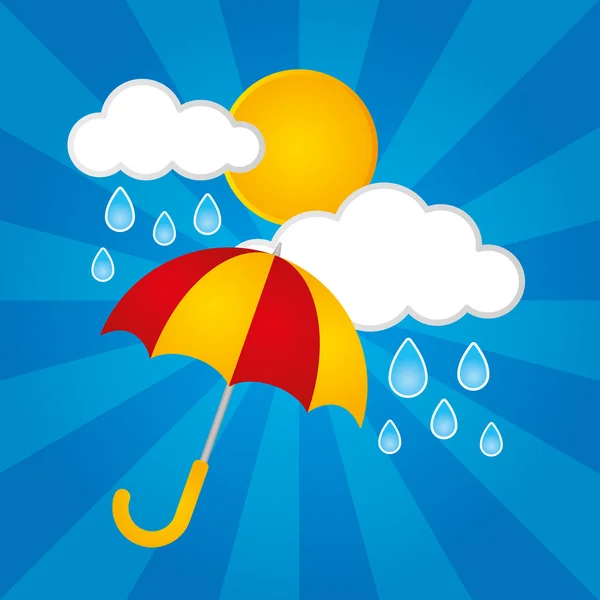 Nuage, pluie, soleil et parapluie — Image vectorielle
