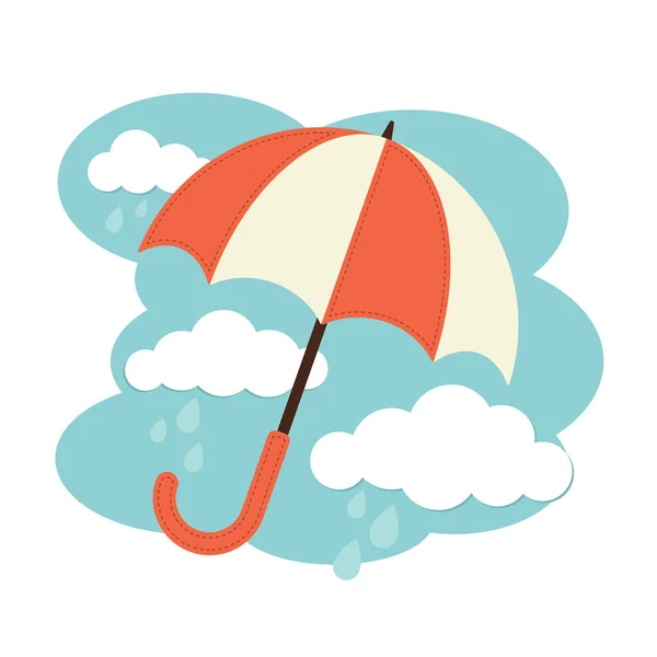Regenschirm und Regenwolken — Stockvektor