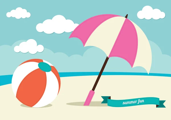 Balle de plage et parasol — Image vectorielle