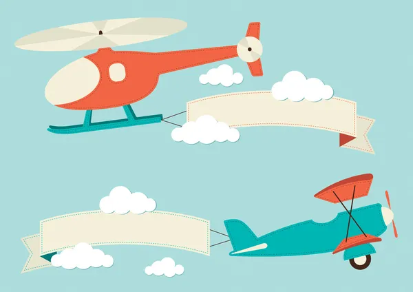 Helicopter & Plane with Banners — Stock Vector